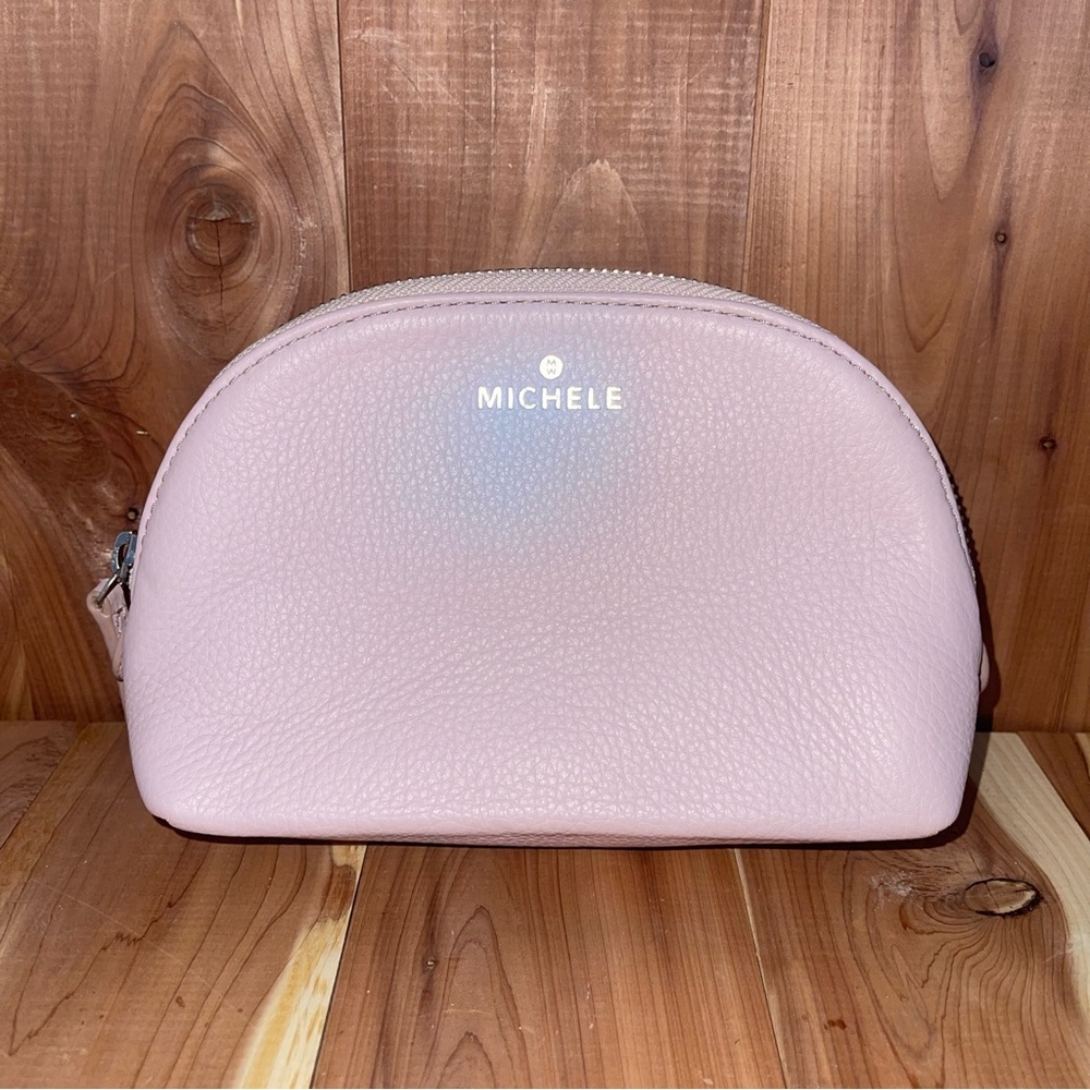 Michele Pink Pebbled Leather Cosmetic Zip Bag